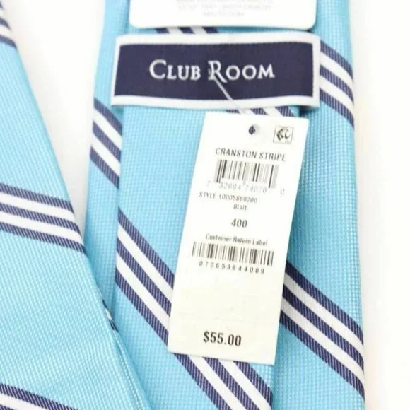 Club Room Mens Tie Necktie Blue White Cranston Str